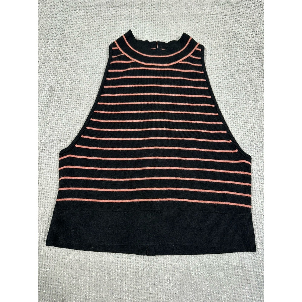 Victorias Secret Tank Top Womens Medium Black Knit Striped High Neck Cropped Y2K